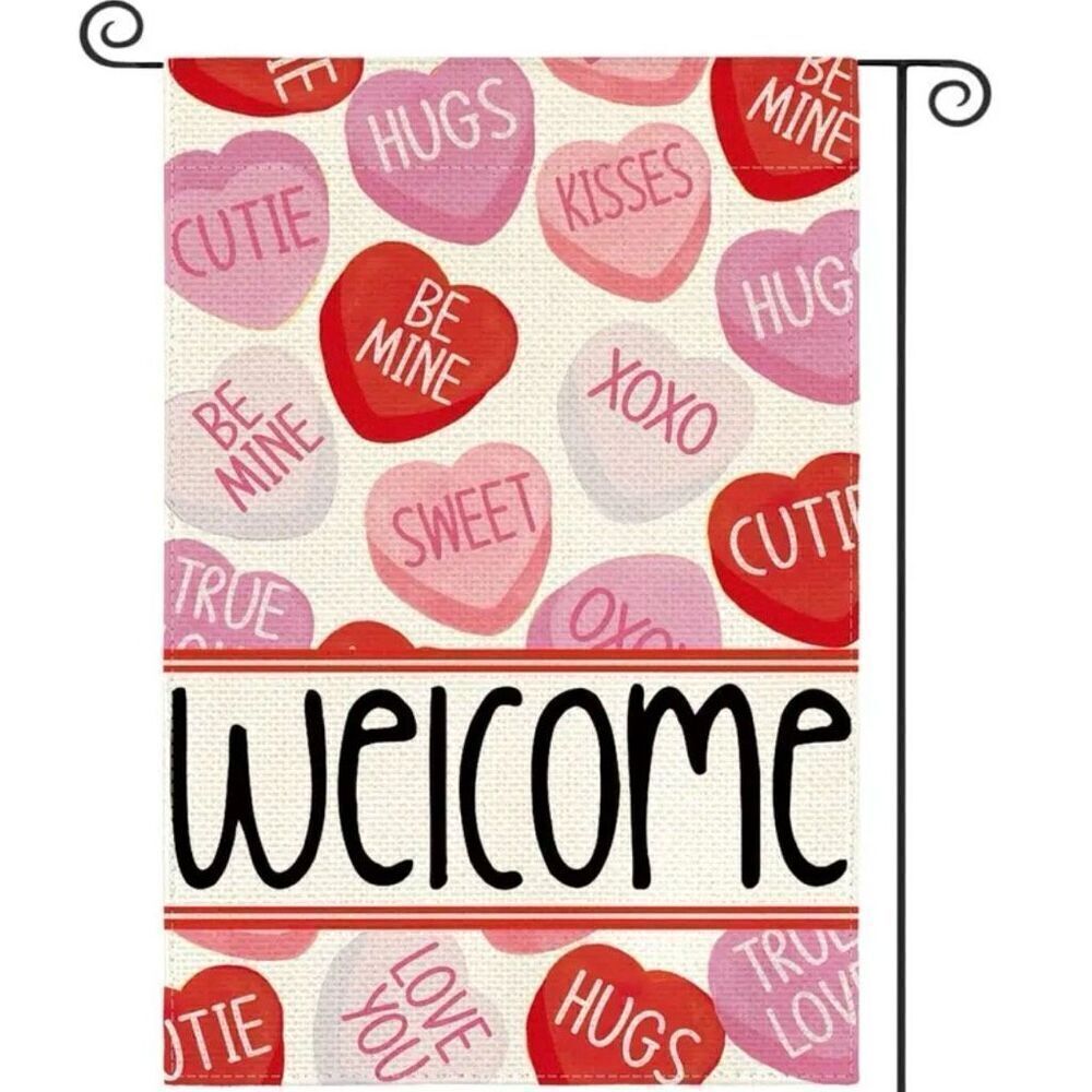 Happy Valentine Welcome Garden Flag Double Sided With Heart Farmhouse New Decor